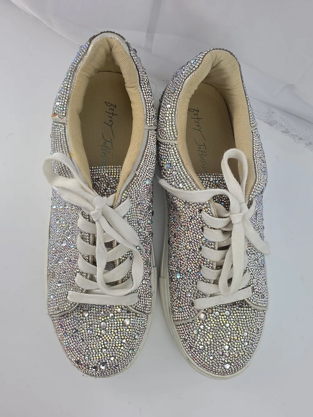 Betsey Johnson Sidny Rhinestone Crystal Embellished Platform Sneakers - White